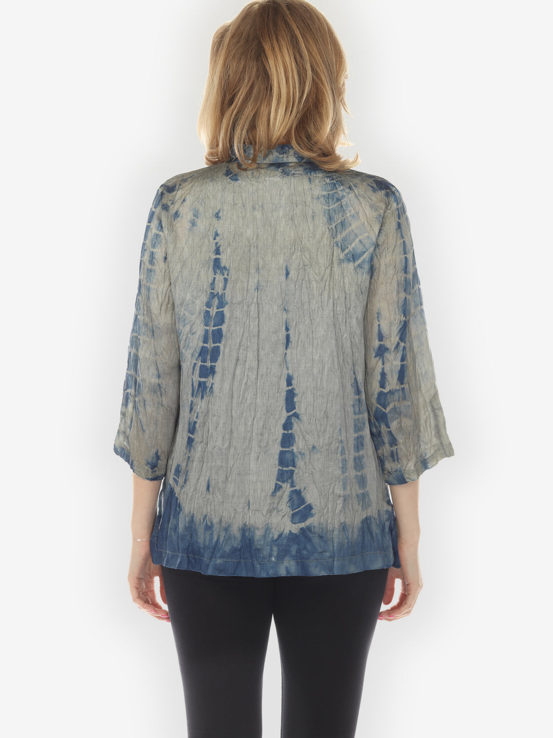 Rayon Linen Gray Blue Tie Dye Blouse - XL