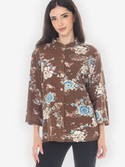 Raw Silk Birds Floral Blouse - 1X
