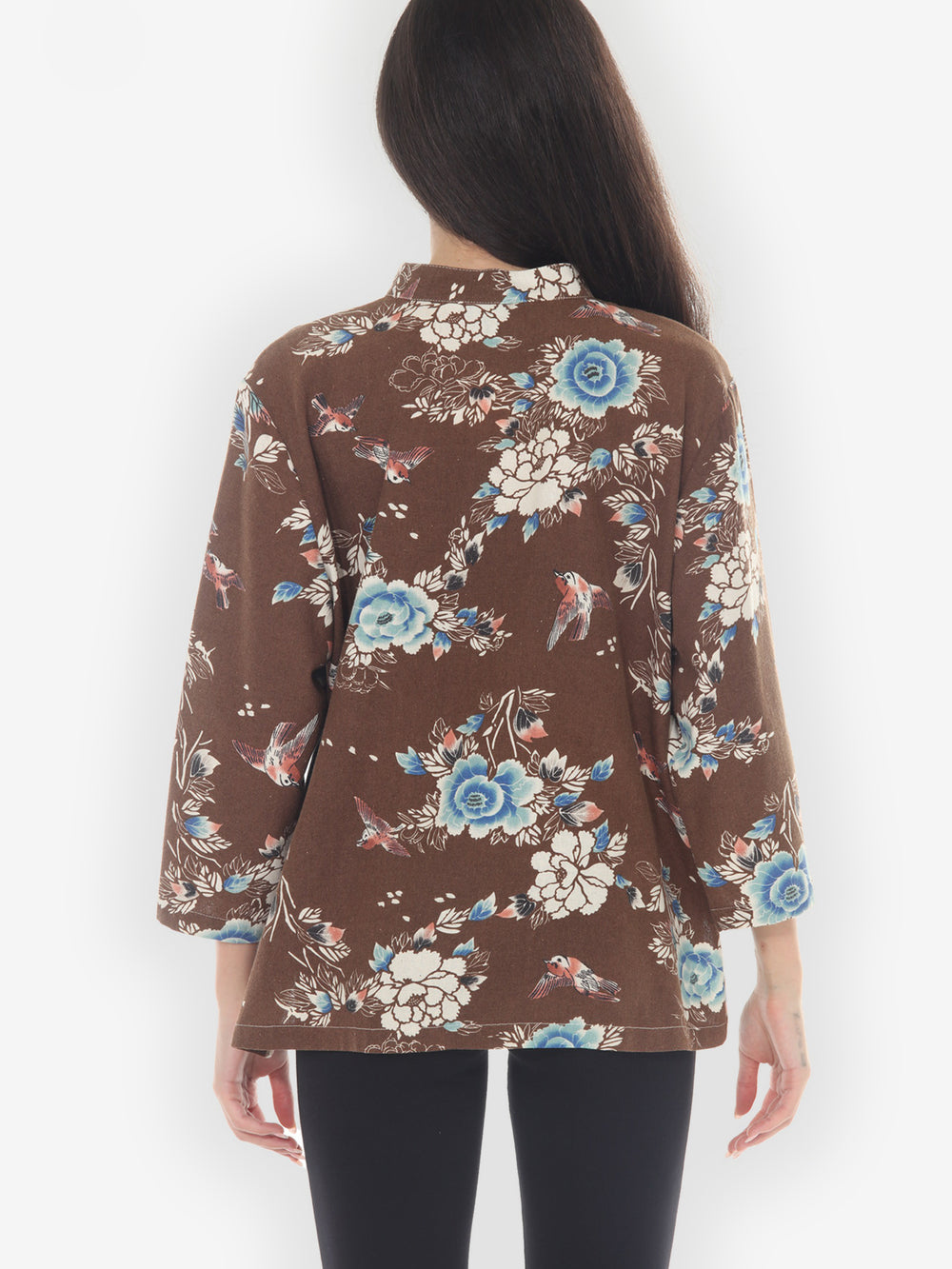 Raw Silk Birds Floral Blouse - 1X