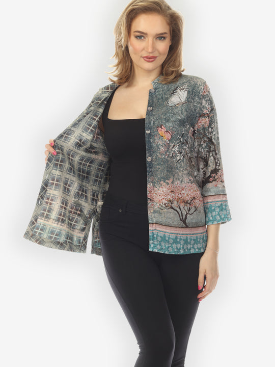 Reversible Vintage Sakura Night / Flannel Blouse - XS
