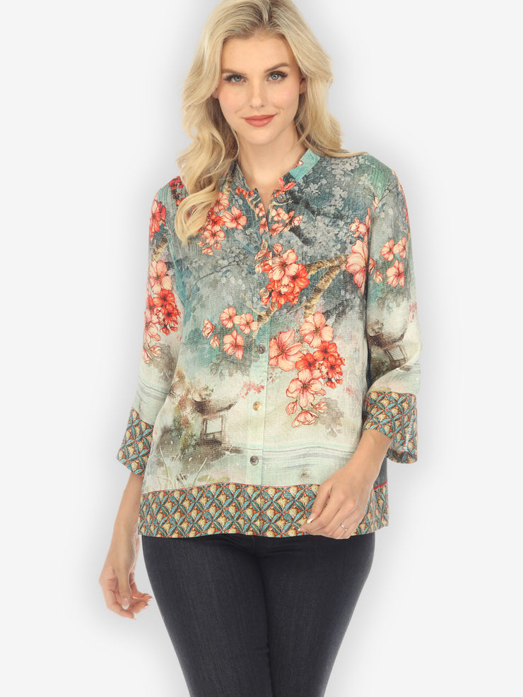 Summer Blossom Silk Blend Classic Blouse