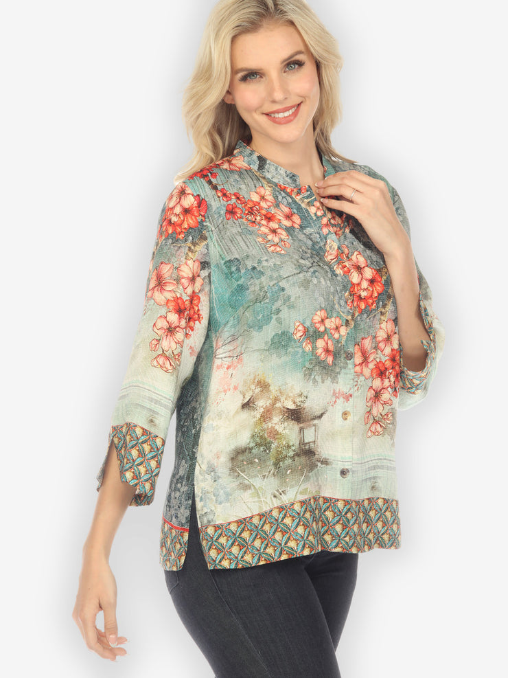 Summer Blossom Silk Blend Classic Blouse