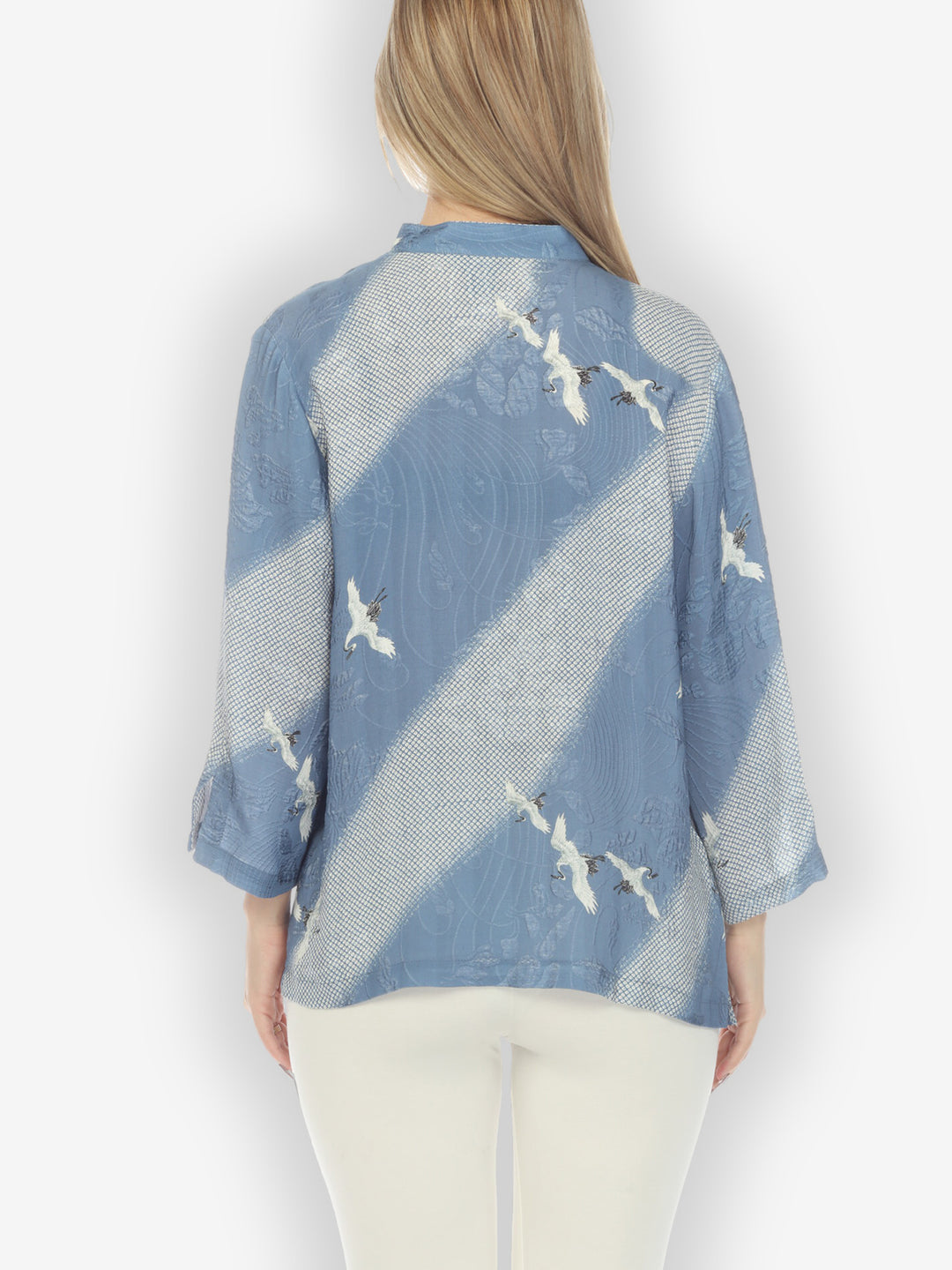 Shibori Flying Crane Silk Blouse