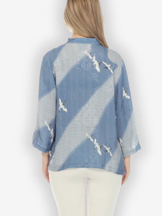 Shibori Flying Crane Silk Blouse