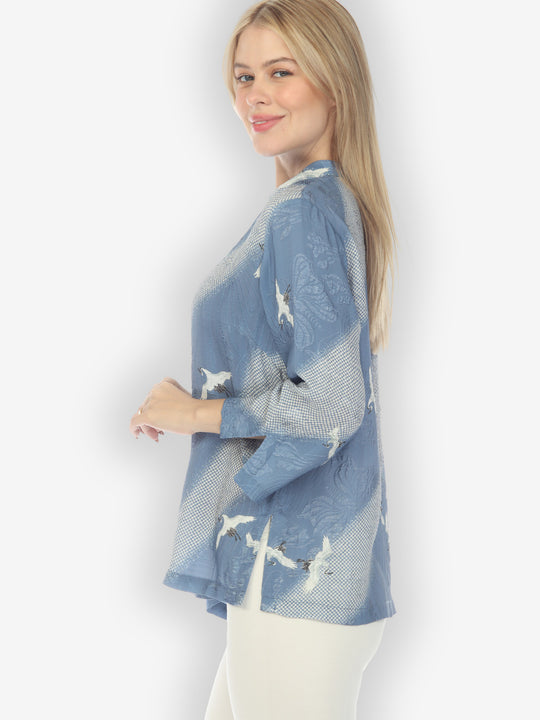 Shibori Flying Crane Silk Blouse
