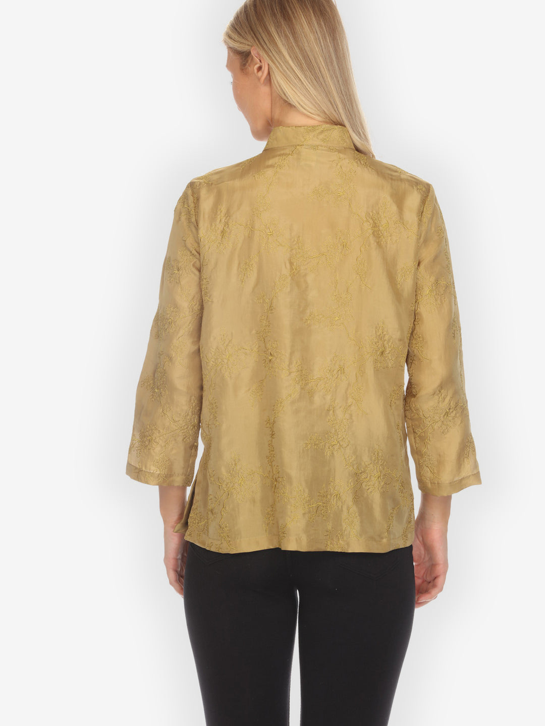 Sophisticated Floral Embroidery Silk Blouse