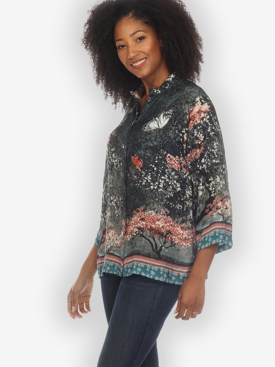 Sakura Night Silk Blouse