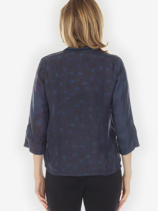 Silk Patch Print Navy Hand Dyed Blouse - M