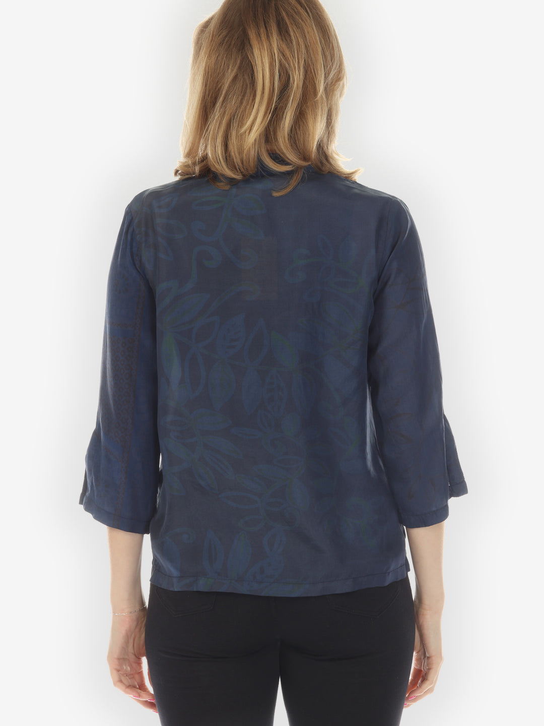 Silk Patch Print Navy Hand Dyed Blouse - M