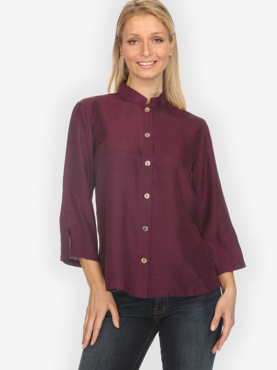 Solid Deep Purple Silk Blouse