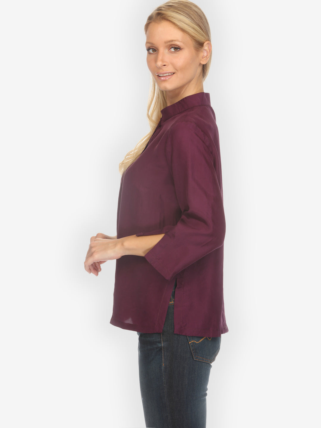 Solid Deep Purple Silk Blouse