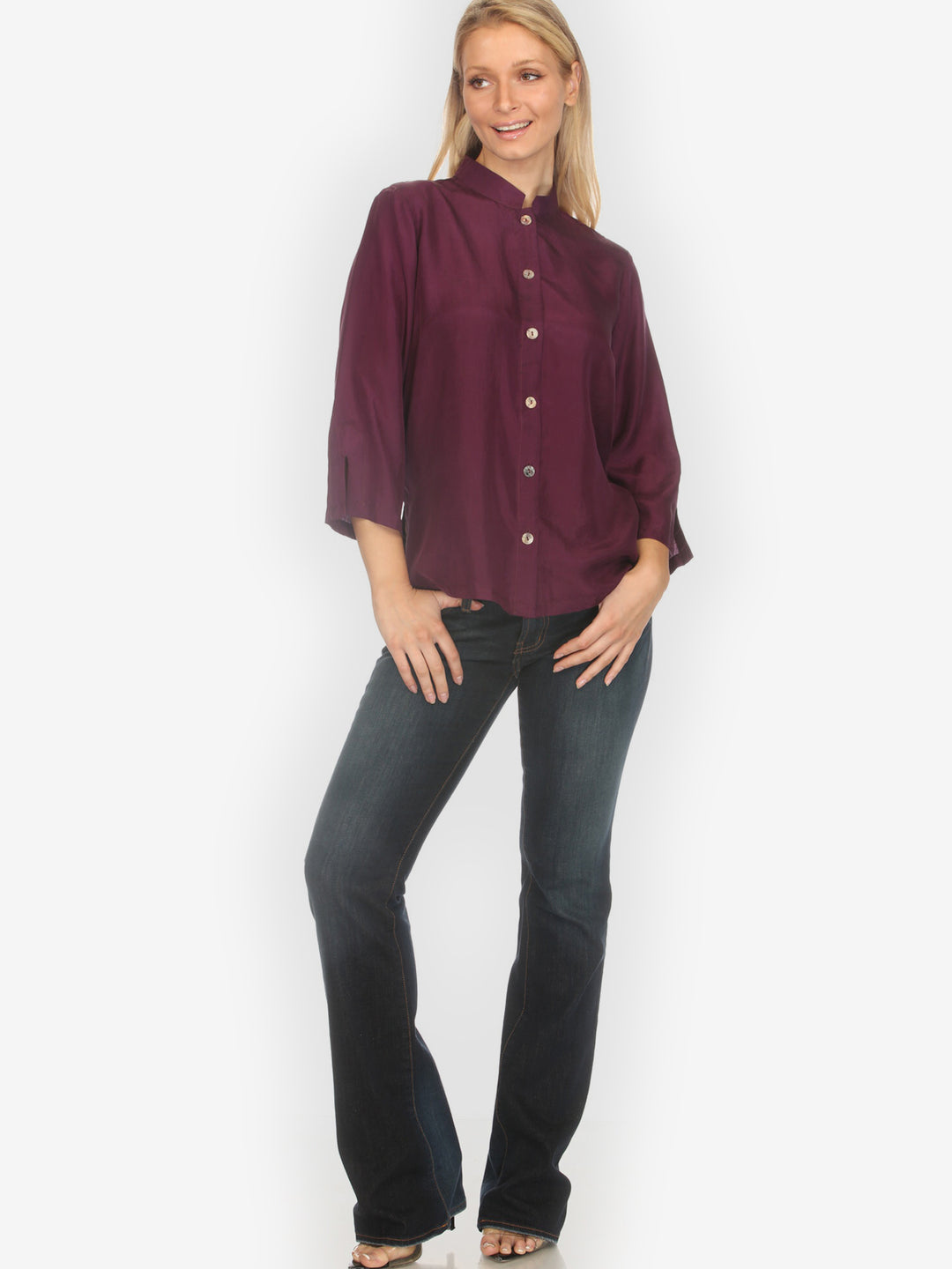 Solid Deep Purple Silk Blouse