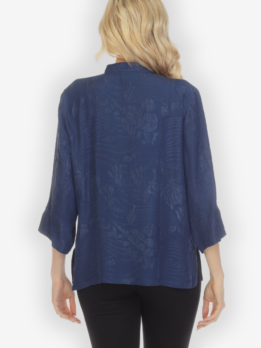 Solid  Navy Silk  Blouse