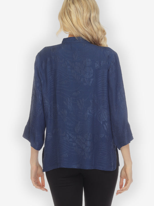 Solid  Navy Silk  Blouse