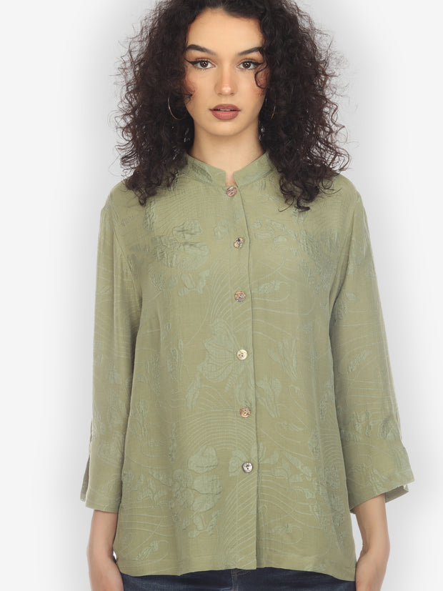 Solid Olive Silk Blouse