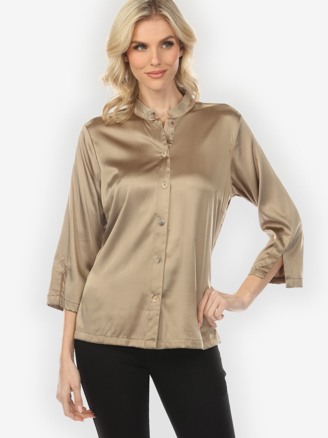 Solid Silk Satin Dark Champagne Blouse