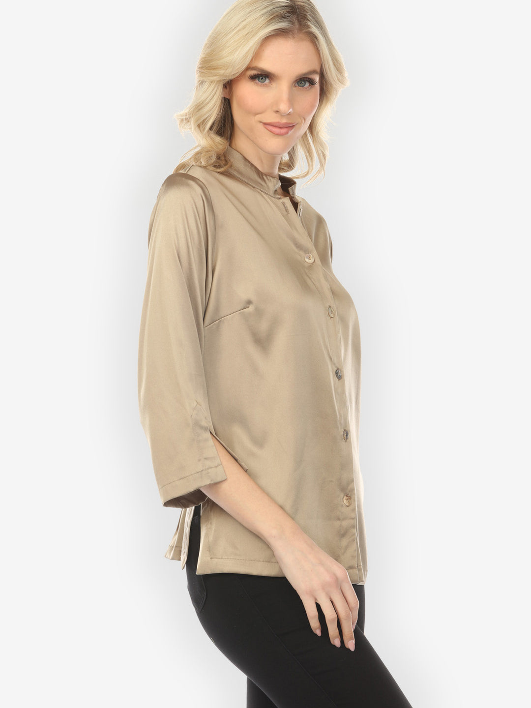 Solid Silk Satin Dark Champagne Blouse