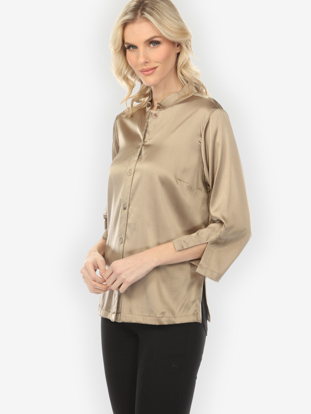 Solid Silk Satin Dark Champagne Blouse