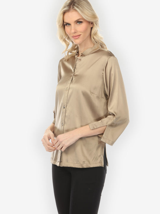 Solid Silk Satin Dark Champagne Blouse