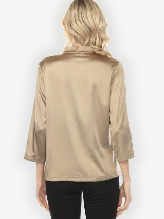 Solid Silk Satin Dark Champagne Blouse