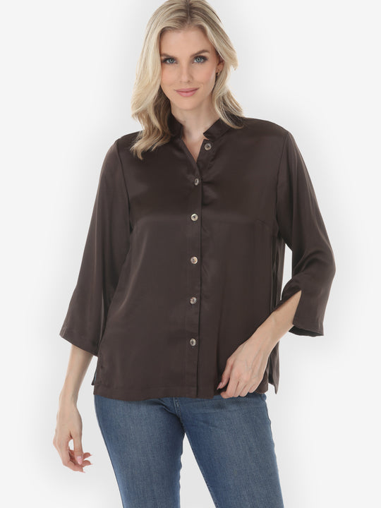 Solid Silk Satin Dark Umber Silk Blouse