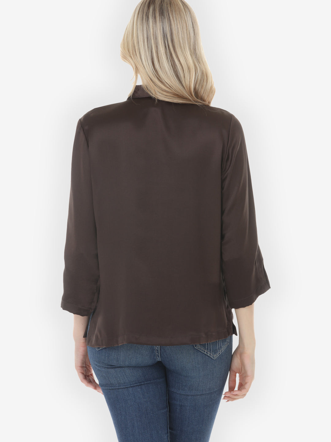 Solid Silk Satin Dark Umber Silk Blouse
