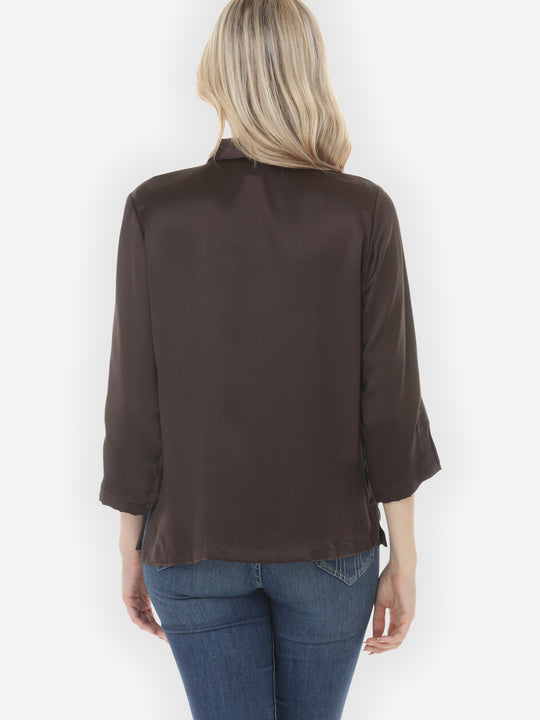 Solid Silk Satin Dark Umber Silk Blouse