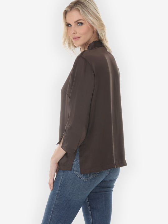 Solid Silk Satin Dark Umber Silk Blouse