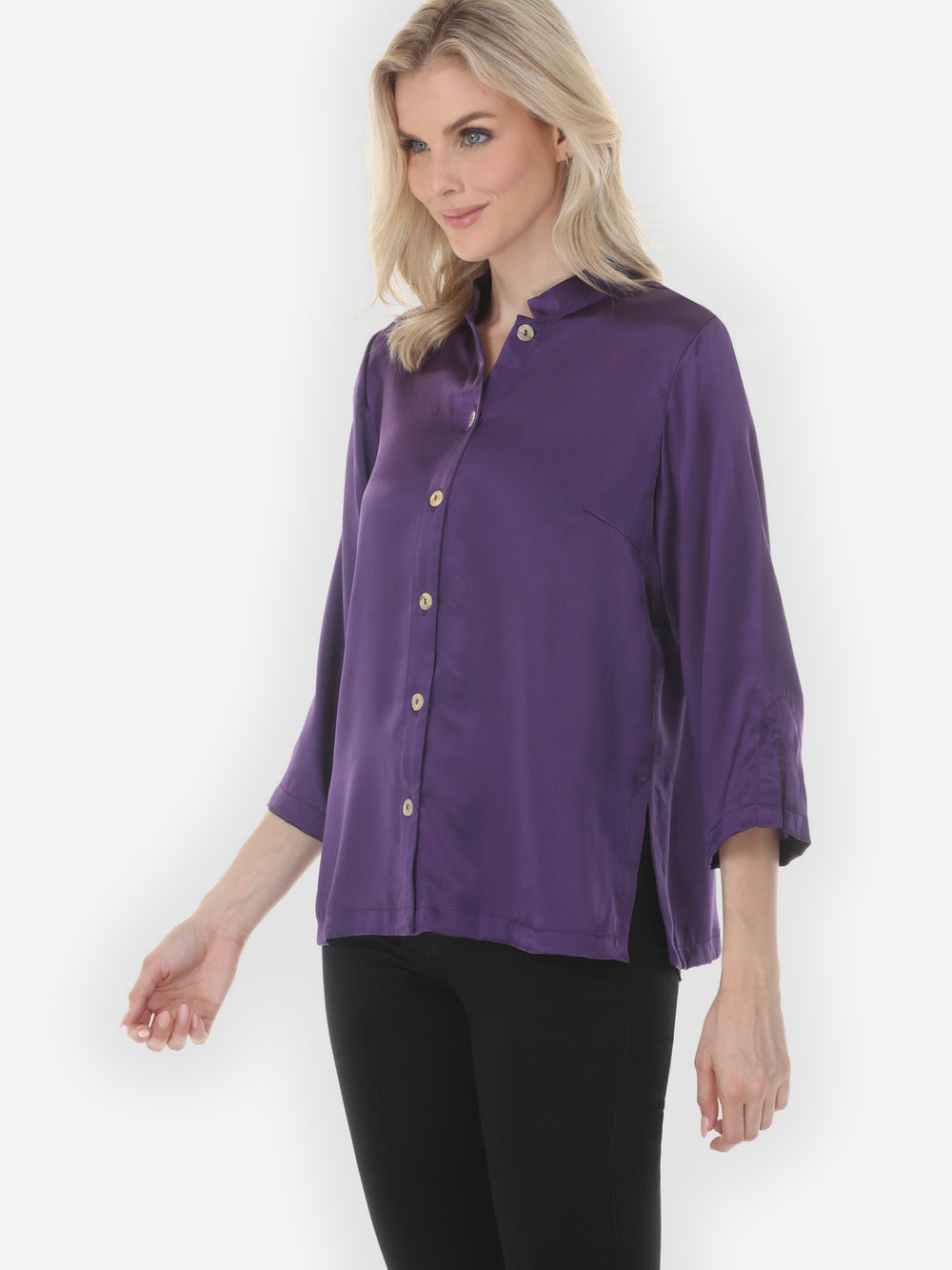 Solid Silk Satin in Royal Purple Silk Blouse