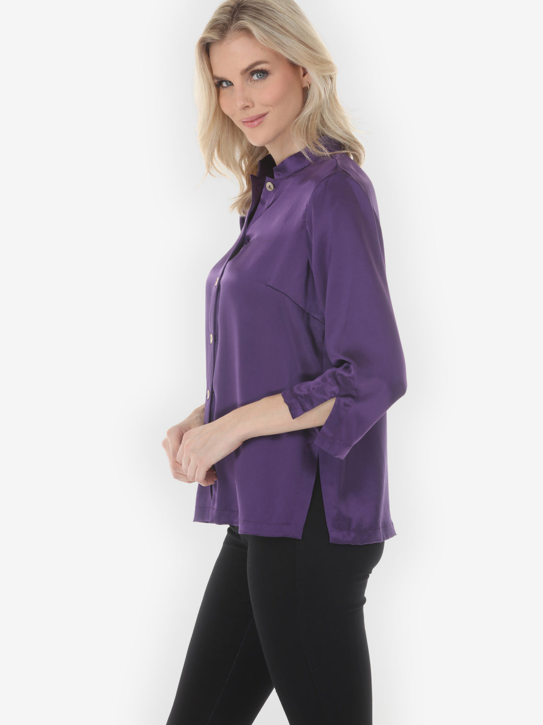 Solid Silk Satin in Royal Purple Silk Blouse