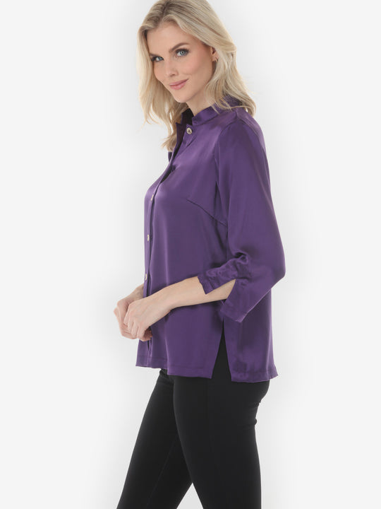 Solid Silk Satin in Royal Purple Silk Blouse
