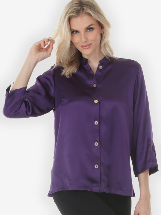 Solid Silk Satin in Royal Purple Silk Blouse