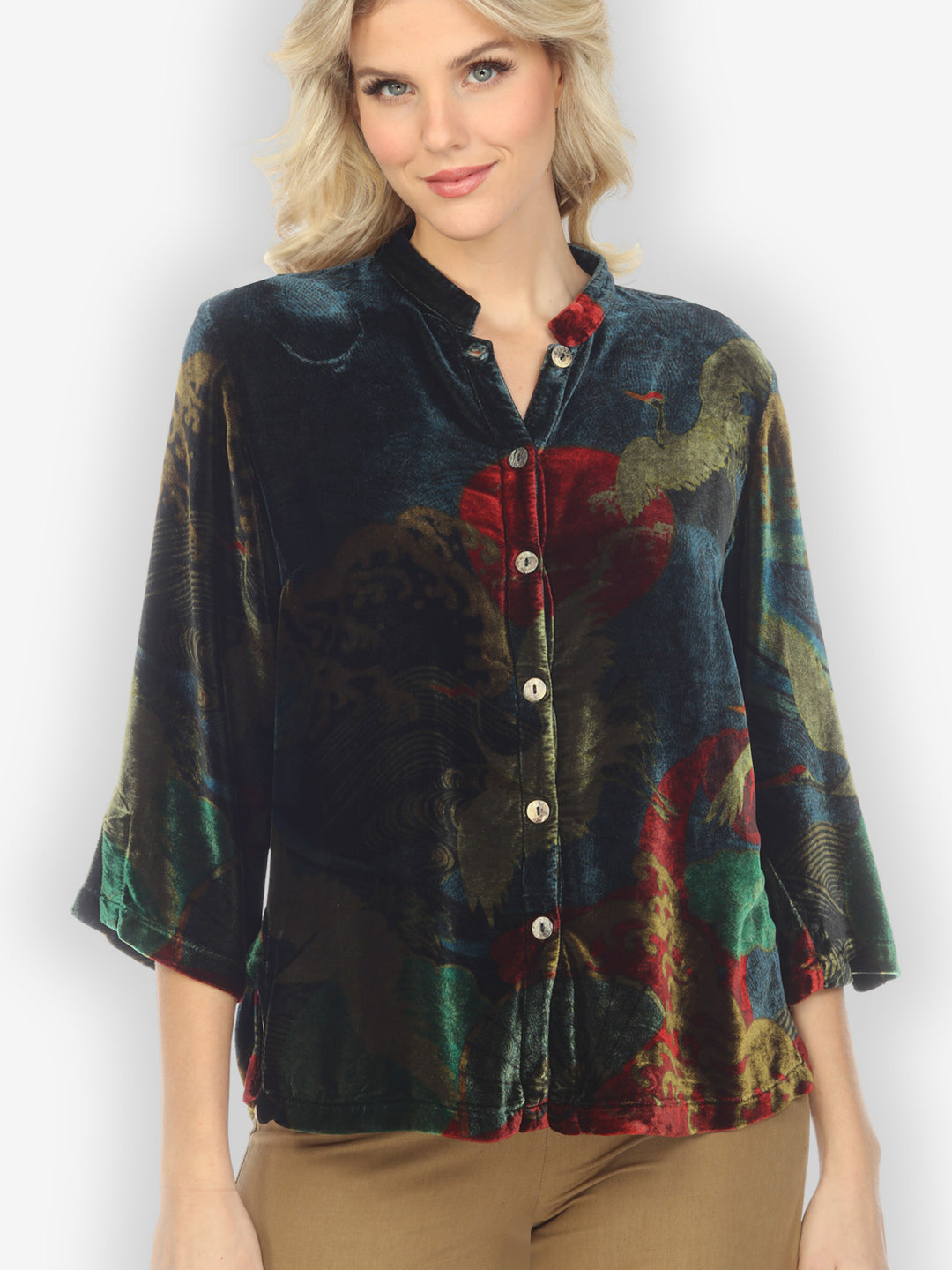 Sun Wave Crane Velvet Hand Dyed Blouse