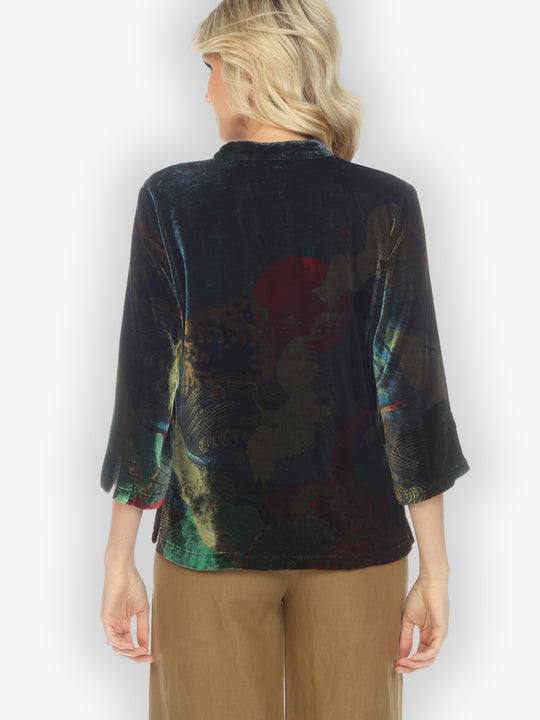 Sun Wave Crane Velvet Hand Dyed Blouse