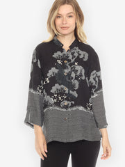 True Black Shibori Silk Blouse - M