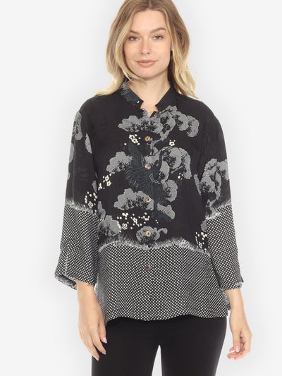 True Black Shibori Silk Blouse - M