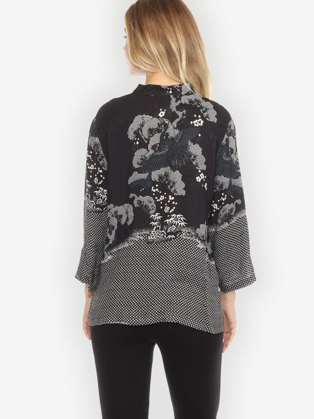 True Black Shibori Silk Blouse - M