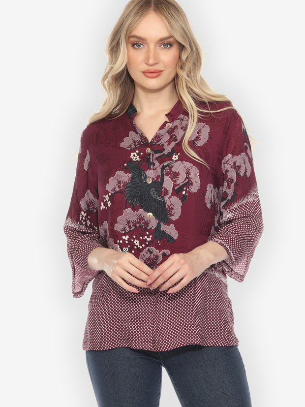 True Cranberry Shibori Silk Blouse - M