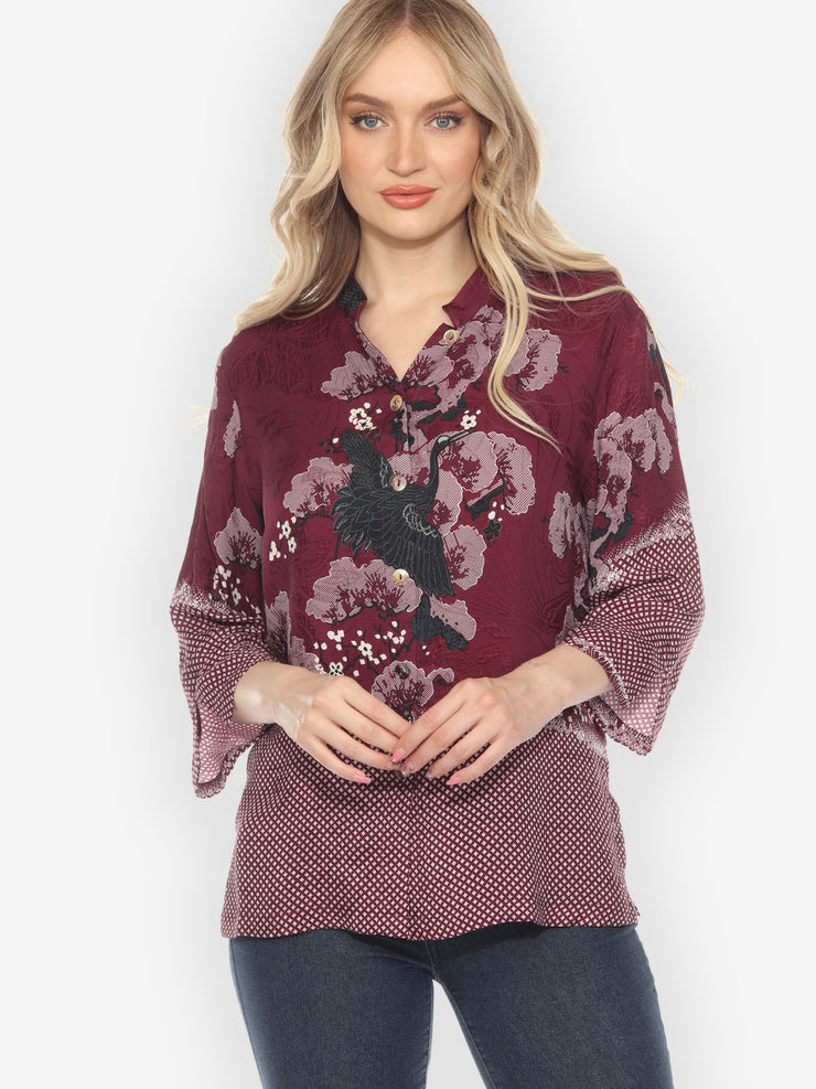 True Cranberry Shibori Silk Blouse - M