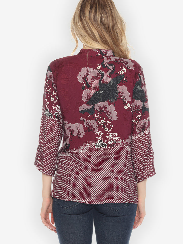 True Cranberry Shibori Silk Blouse - M