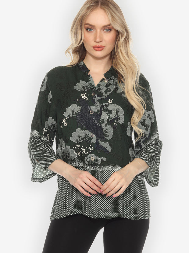 True Forest Shibori Silk Blouse - M