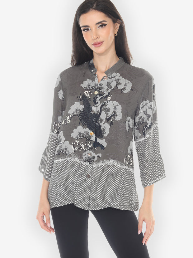 True Gray Shibori Silk Blouse - M