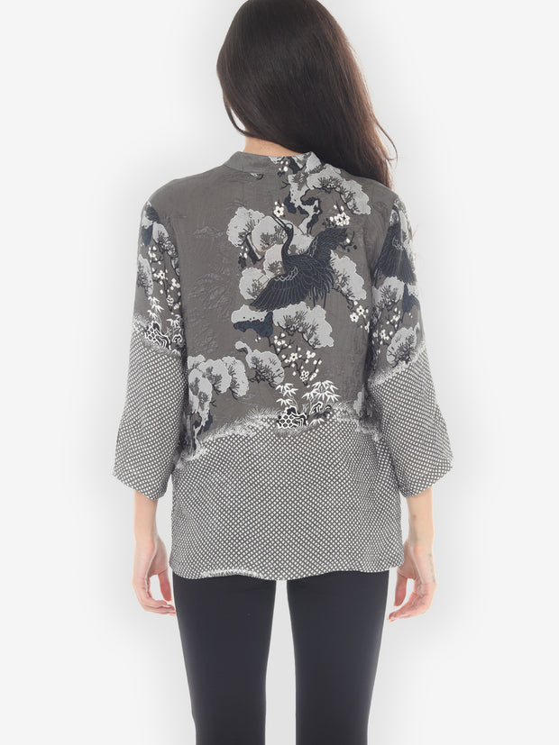 True Gray Shibori Silk Blouse - M