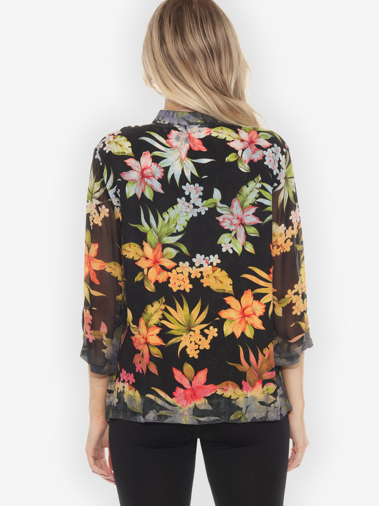 Tropical Hibiscus Paradise Silk Blouse - L