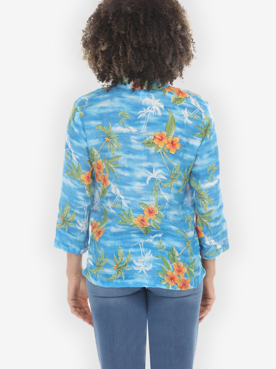 Tropical Island Vibrant in Sky Blue Blouse