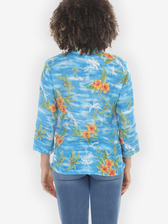 Tropical Island Vibrant in Sky Blue Blouse