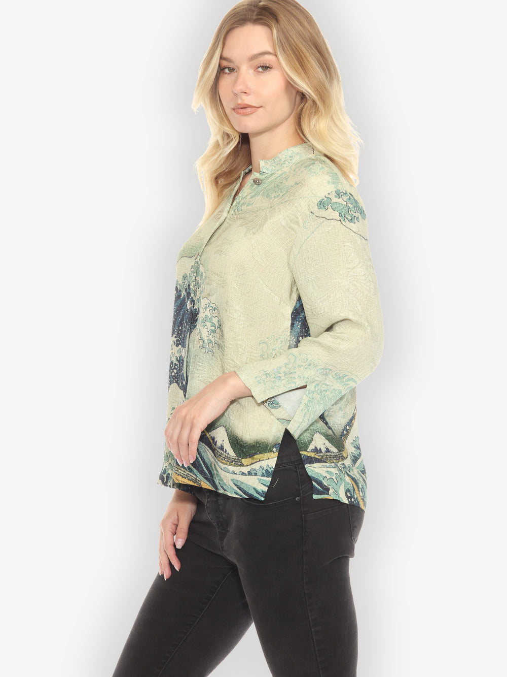 Traditional Japanese Wave Silk Blouse