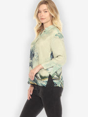 Traditional Japanese Wave Silk Blouse