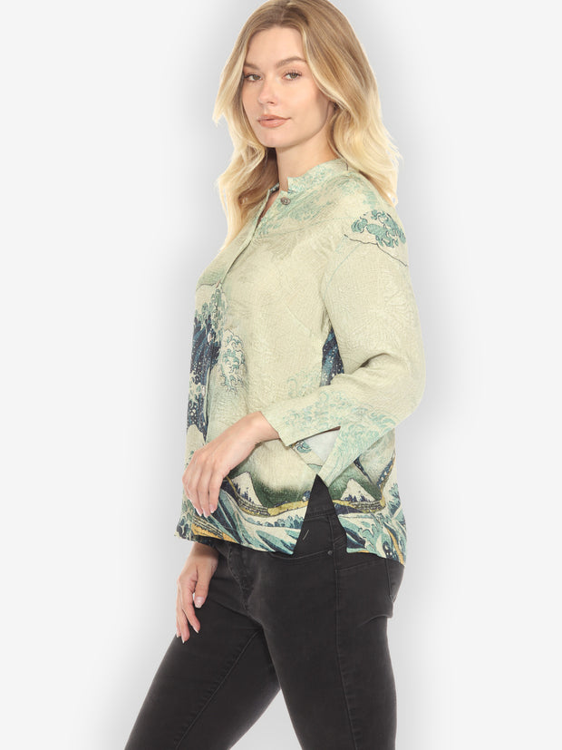 Traditional Japanese Wave Silk Blouse