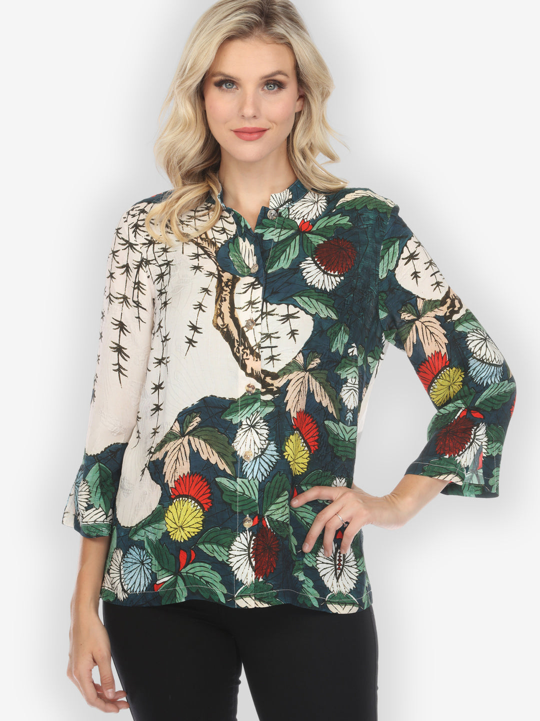 Umbrella Flowers Silk Blouse
